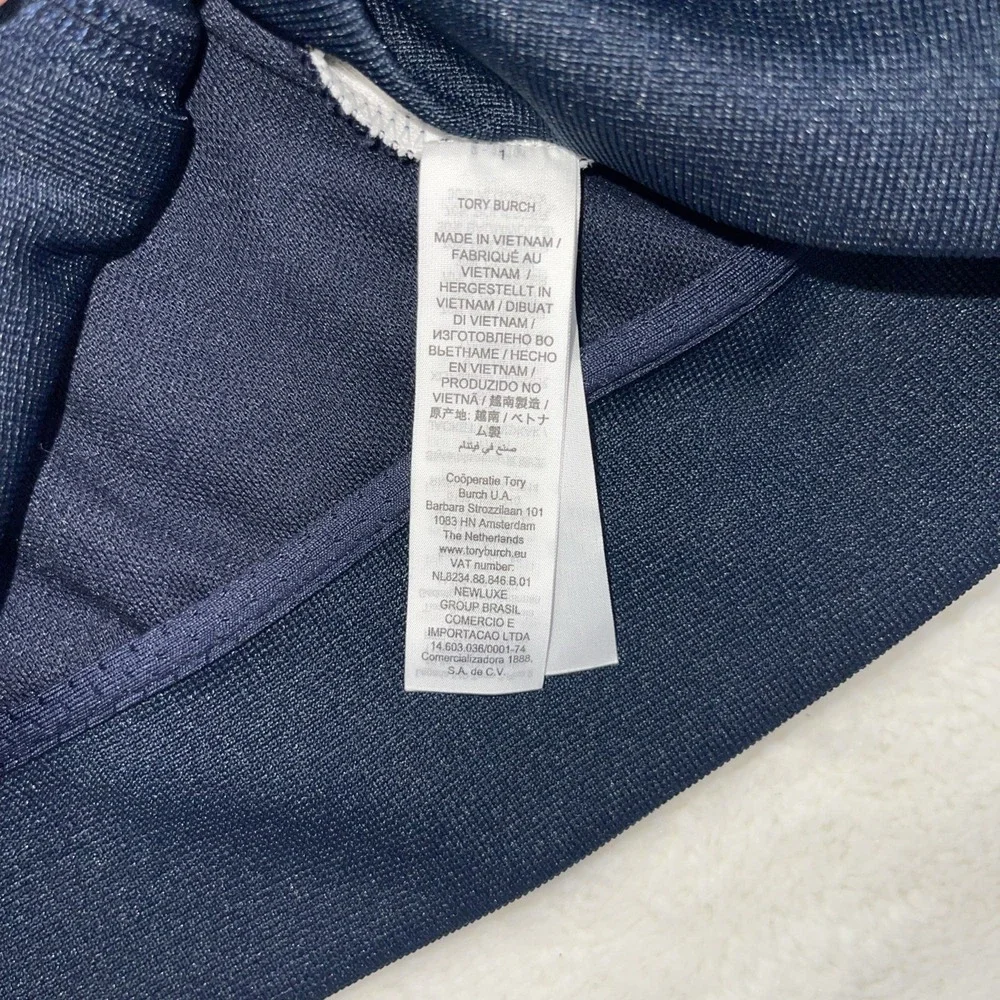 Tory Burch Sport Track Jacket Navy Blue Ivory White ColorBlock XL Full Zip